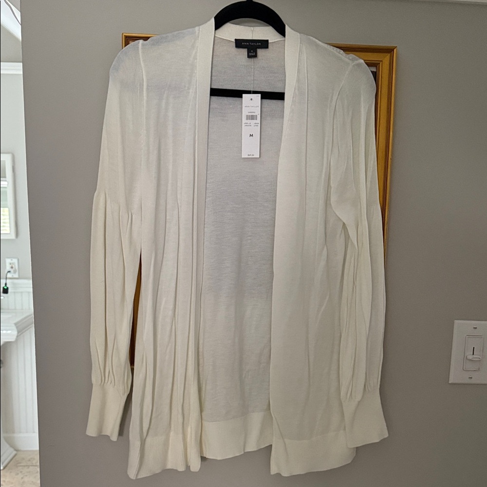 Ann Taylor Women's Cream Open-Front Cardigan